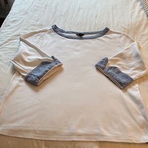 Nautica Women's Cream and Light Blue 3/4 Long Sleeve Top